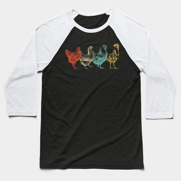 Chicken Vintage Funny Chickens Farm Poultry Farmer Baseball T-Shirt by jordanfaulkner02